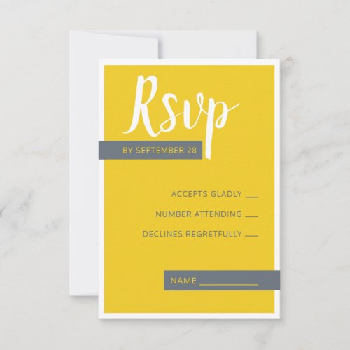 Modern Contemporary grey  yellow wedding minimal  RSVP Card