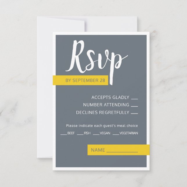 Modern Contemporary grey & yellow wedding minimal  RSVP Card (Front)