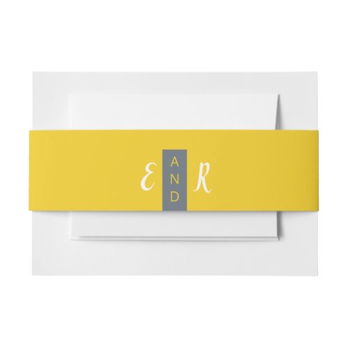 Modern Contemporary grey  yellow wedding monogram Invitation Belly Band