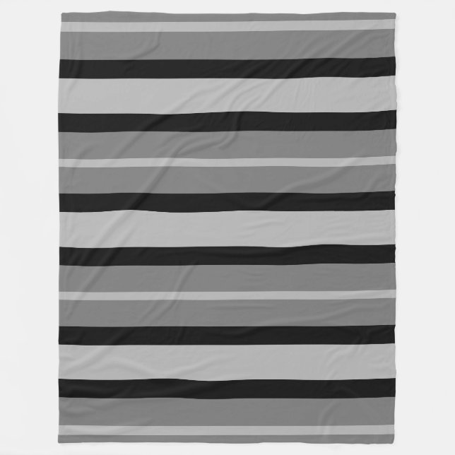Modern Contemporary Greyscale Stripes Black Gray Fleece Blanket (Front)