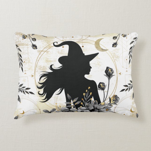 Modern contemporary Halloween witch 3 Accent Pillow (Front)