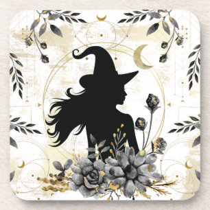 Modern contemporary Halloween witch 3 Beverage Coaster