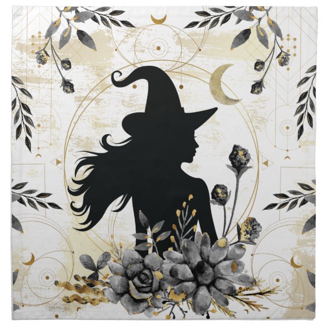 Modern contemporary Halloween witch 3 Cloth Napkin (Front)