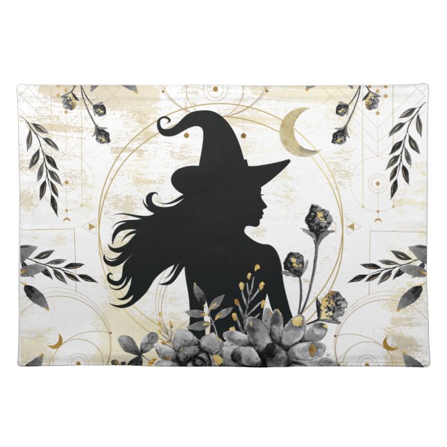 Modern contemporary Halloween witch 3 Cloth Placemat (Front)