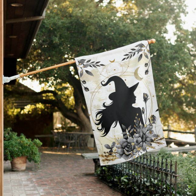 Modern contemporary Halloween witch 3 House Flag (In SItu)