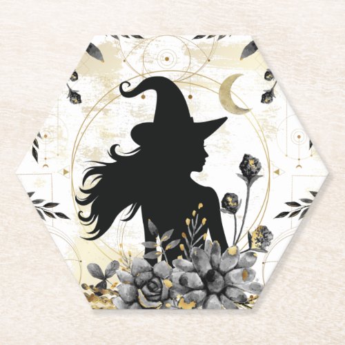 Modern contemporary Halloween witch 3 Paper Coaster