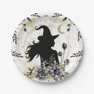 Modern contemporary Halloween witch 3 Paper Plates