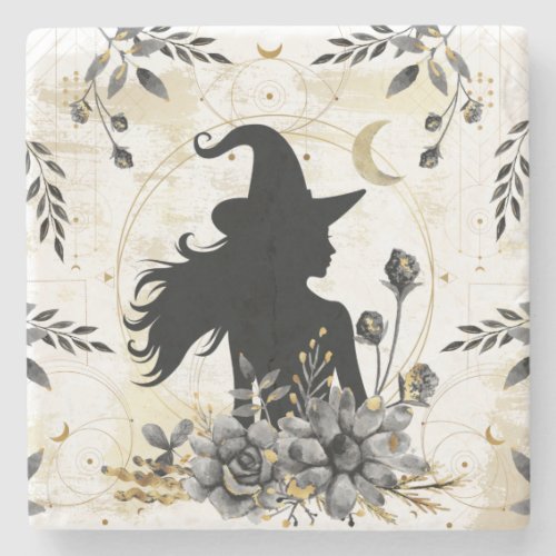 Modern contemporary Halloween witch 3 Stone Coaster
