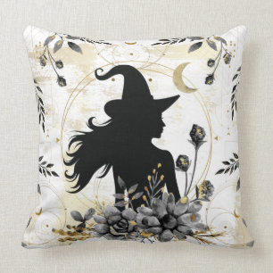 Modern contemporary Halloween witch 3 Throw Pillow