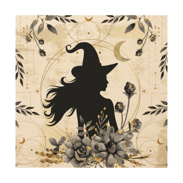 Modern contemporary Halloween witch 3 Wood Wall Art (Front)