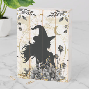 Modern contemporary Halloween witch 3 Wooden Box Sign