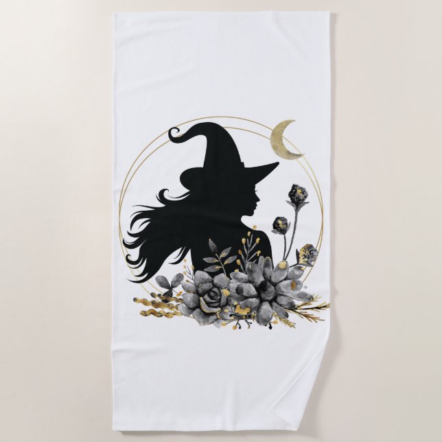 Modern contemporary Halloween witch Beach Towel (Front)