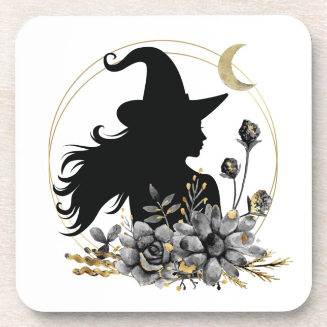 Modern contemporary Halloween witch Beverage Coaster (Front)