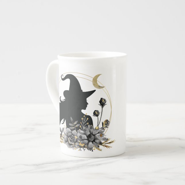 Modern contemporary Halloween witch Bone China Mug (Front Left)