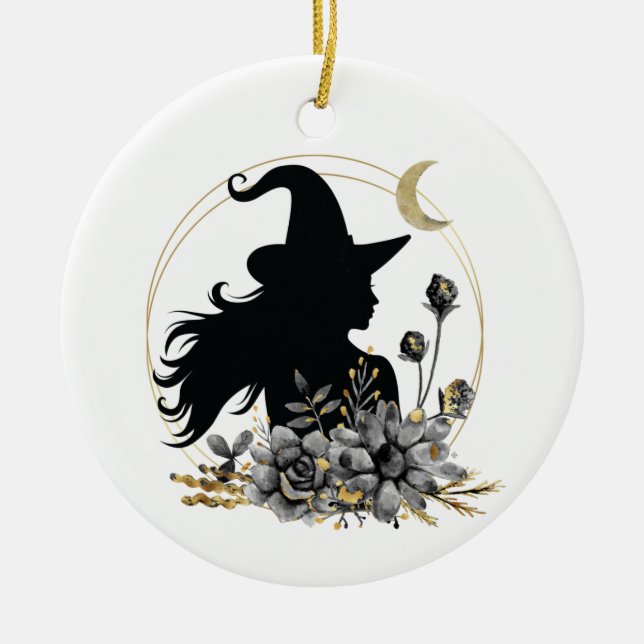 Modern contemporary Halloween witch Ceramic Ornament (Front)