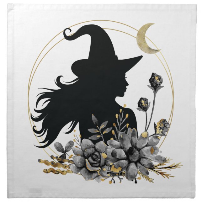 Modern contemporary Halloween witch Cloth Napkin (Front)