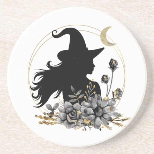 Modern contemporary Halloween witch Coaster