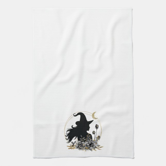 Modern contemporary Halloween witch Kitchen Towel (Vertical)