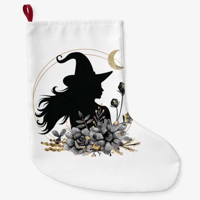 Modern contemporary Halloween witch Large Christmas Stocking (Front)