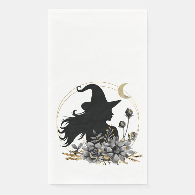 Modern contemporary Halloween witch Paper Guest Towels (Front)
