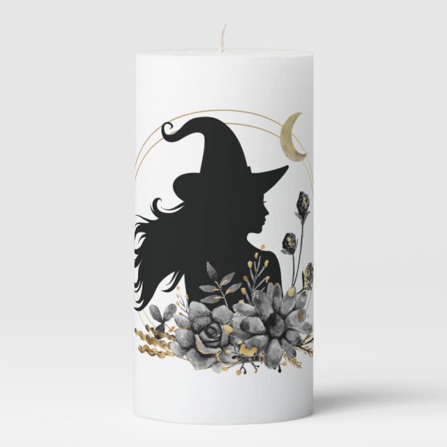 Modern contemporary Halloween witch Pillar Candle (Front)