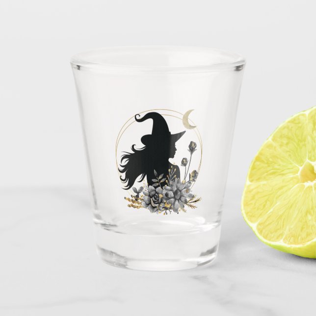 Modern contemporary Halloween witch Shot Glass (Front)