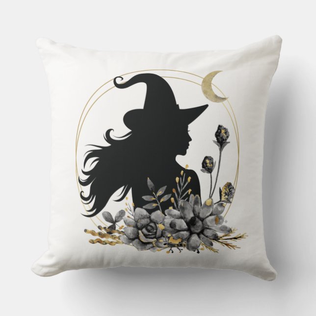 Modern contemporary Halloween witch Throw Pillow (Front)