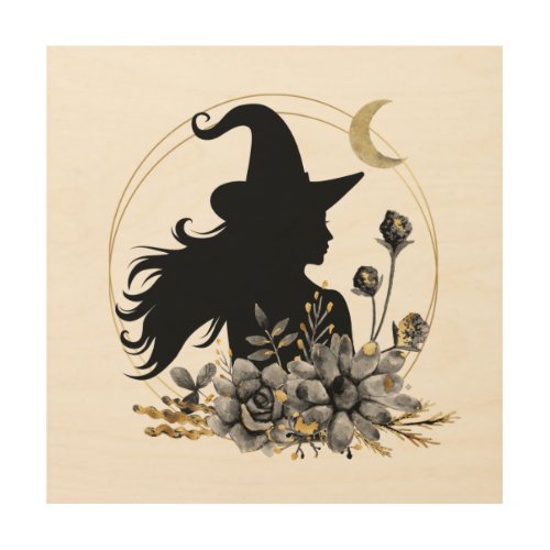 Modern contemporary Halloween witch Wood Wall Art