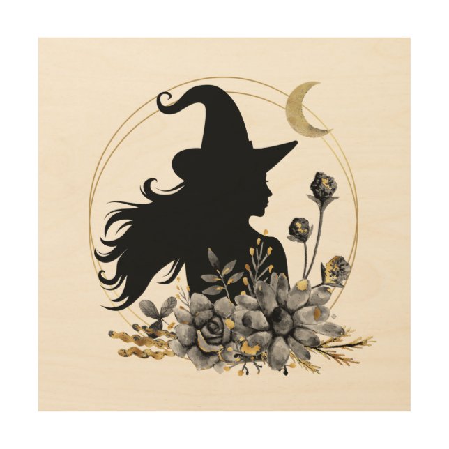 Modern contemporary Halloween witch Wood Wall Art (Front)