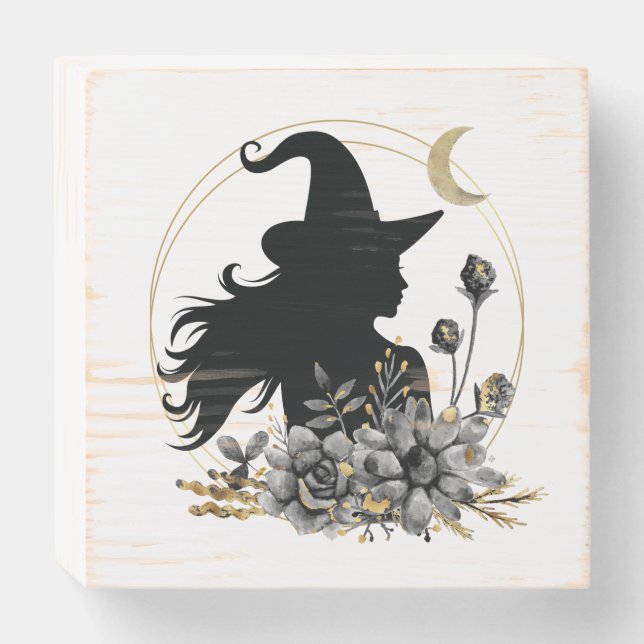 Modern contemporary Halloween witch Wooden Box Sign (Front Horizontal)