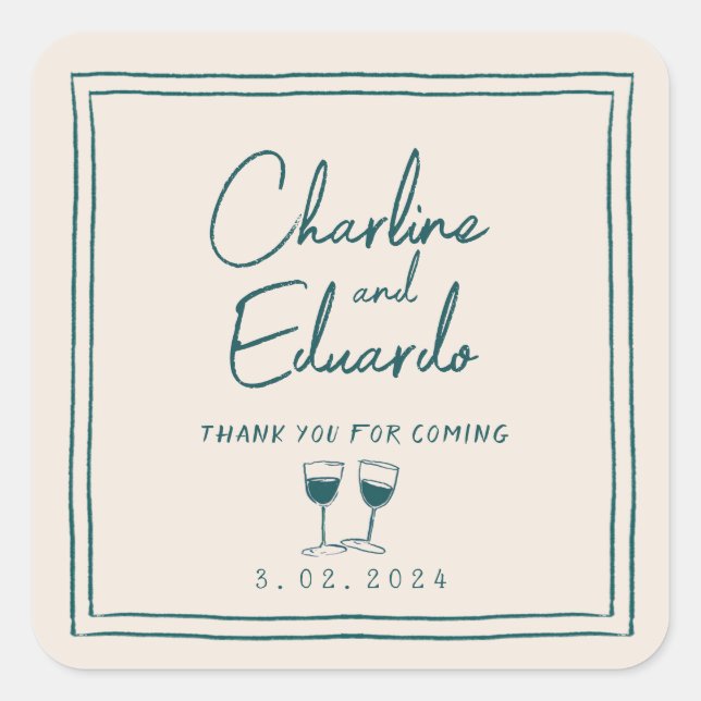 Modern Contemporary Handwriting Retro Wedding   Square Sticker (Front)