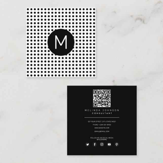 Modern Contemporary Initial QR Code Professional  Square Business Card (Front/Back)