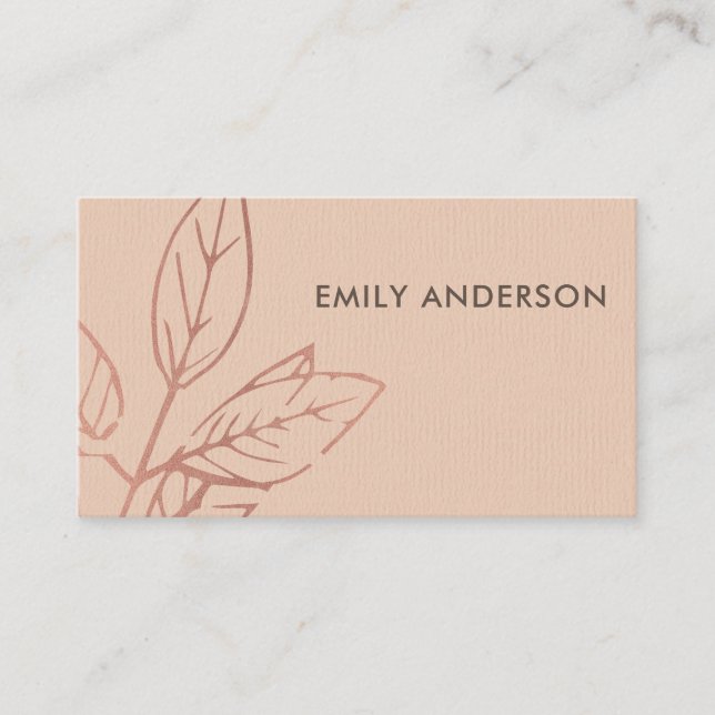 MODERN CONTEMPORARY KRAFT BLUSH ROSE PINK  LEAVES BUSINESS CARD (Front)