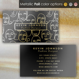 Modern Contemporary Pattern Gold Foil Luxury Faces Business Cards