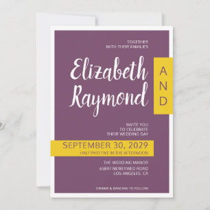 Modern Contemporary purple yellow minimal wedding Invitation