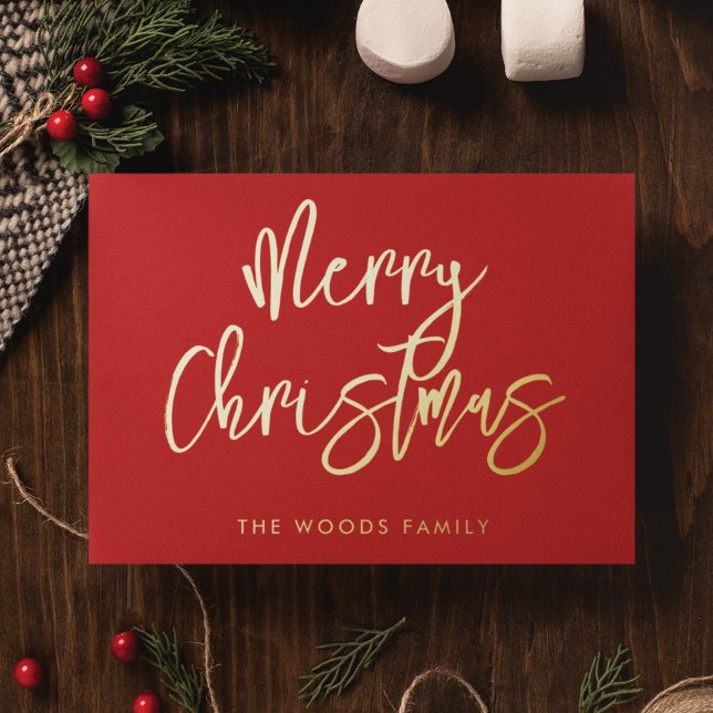 Modern Contemporary Red Merry Christmas Foil Holiday Card (Creator Uploaded)