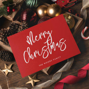 Modern Contemporary Red Merry Christmas Holiday Card