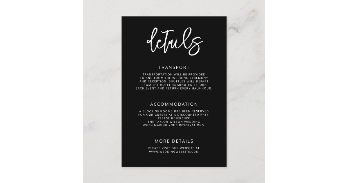Scirpt Picture In Comtemporary Modern Contemporary Script Black Wedding Details Enclosure Card | Zazzle