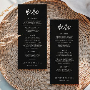 Modern Contemporary Script Black White Wedding Menu