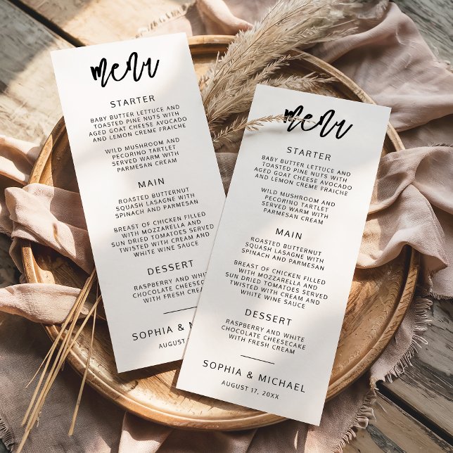 Modern Contemporary Script Black White Wedding Menu (Creator Uploaded)