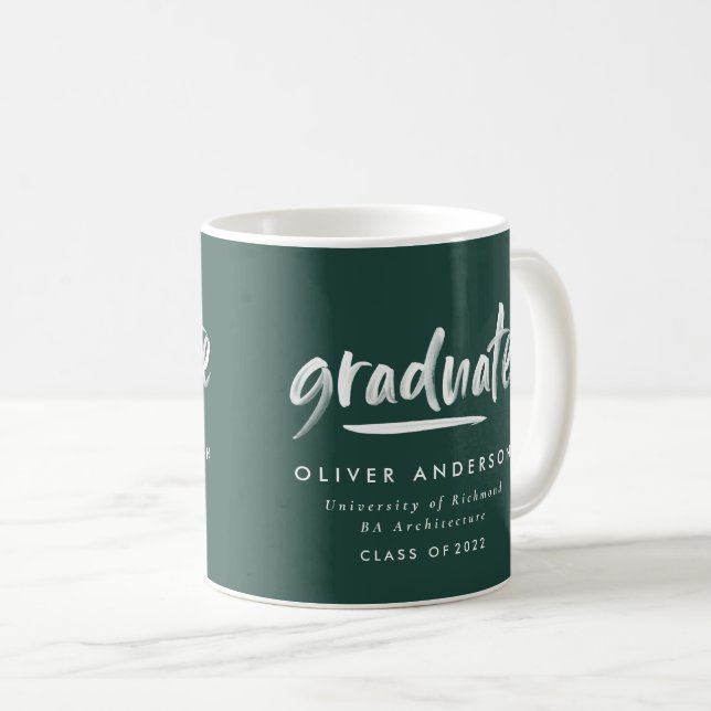 Modern contemporary script stylish graduation coff coffee mug (Front Right)