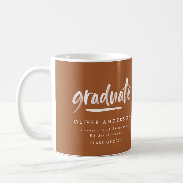 Modern contemporary script stylish graduation coffee mug (Left)