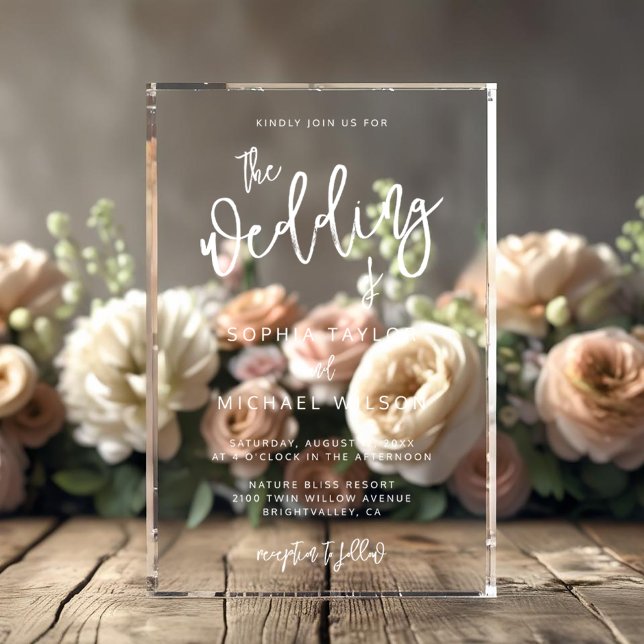 Modern Contemporary Script White Wedding Acrylic Invitations (Creator Uploaded)