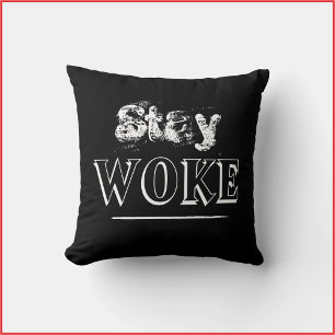 Modern Contemporary Stay Woke Black Throw Pillow