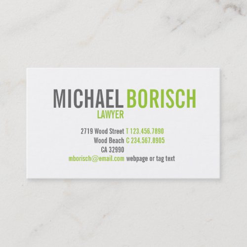 Modern Contemporary White Grey Green Business Card