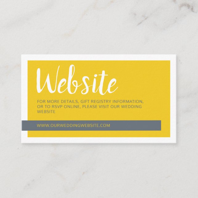 Modern contemporary yellow & grey wedding website  enclosure card (Front)