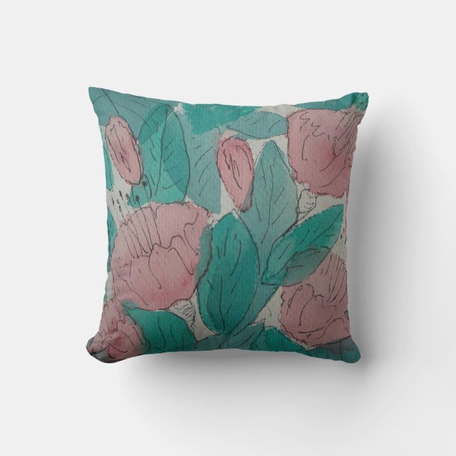 modern contempory sketchy fuschia flowers throw pillow (Front)