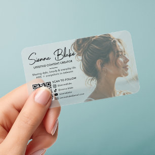 Modern Content Creator Influencer Photo QR Code Clear Business Cards