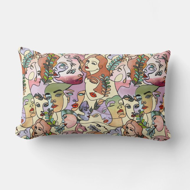 Modern Contour line Doodle drawing art Lumbar Pillow (Front)