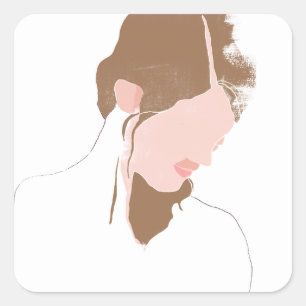 Modern Contour Portrait Square Sticker